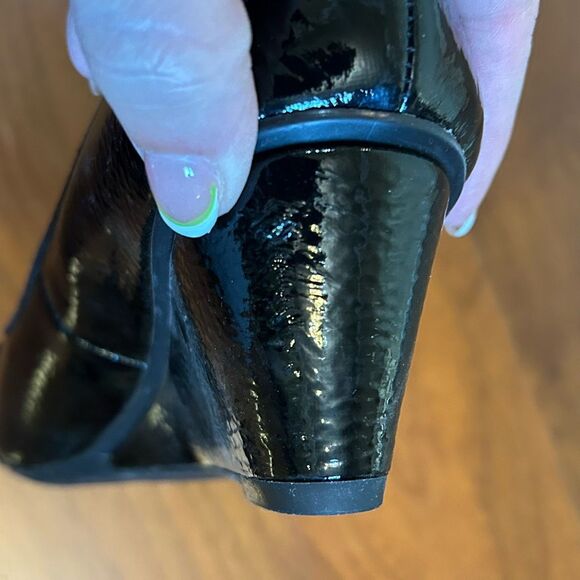 Naturalizer N5 Comfort women's wedge peep toe Hidi black patent shoes size 8.5 M - Picture 5 of 9